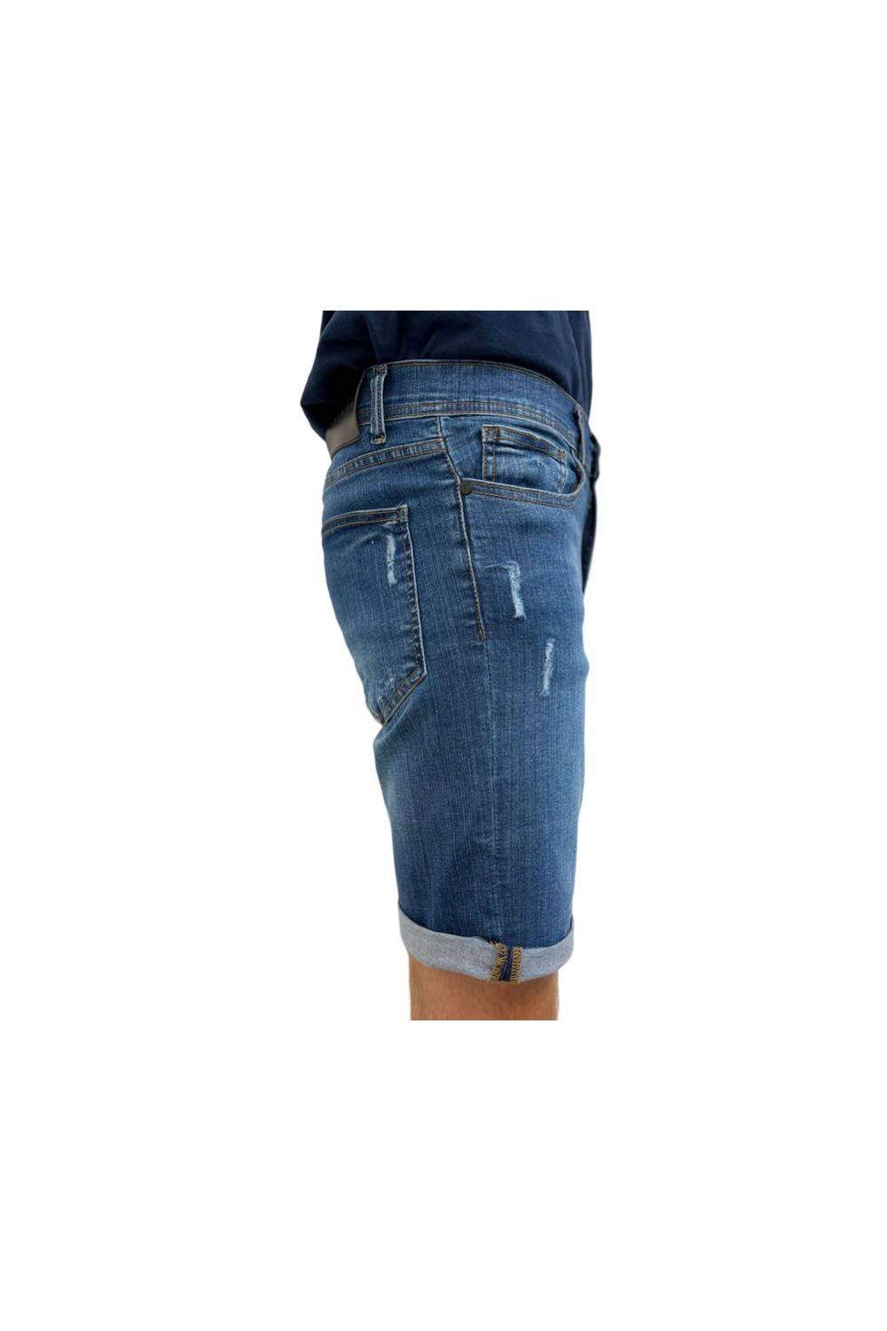 Maik Mid Blue Damaged Denim Short