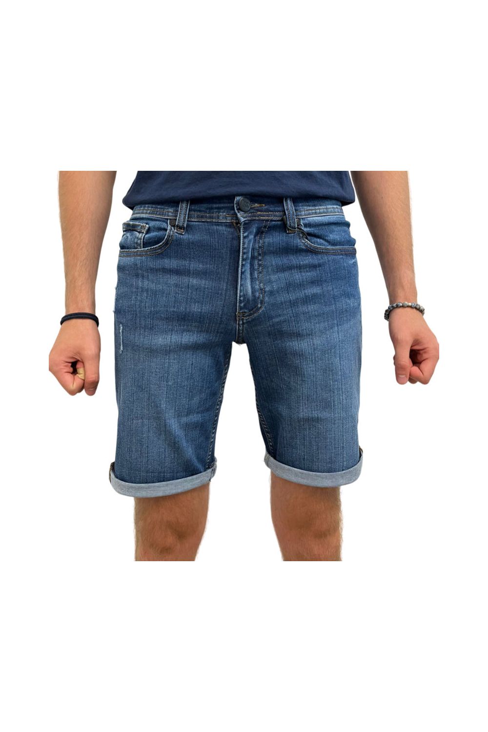 Maik Mid Blue Damaged Denim Short