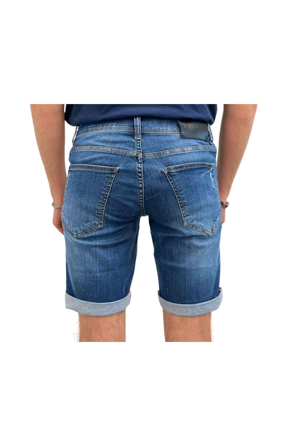 Maik Mid Blue Damaged Denim Short