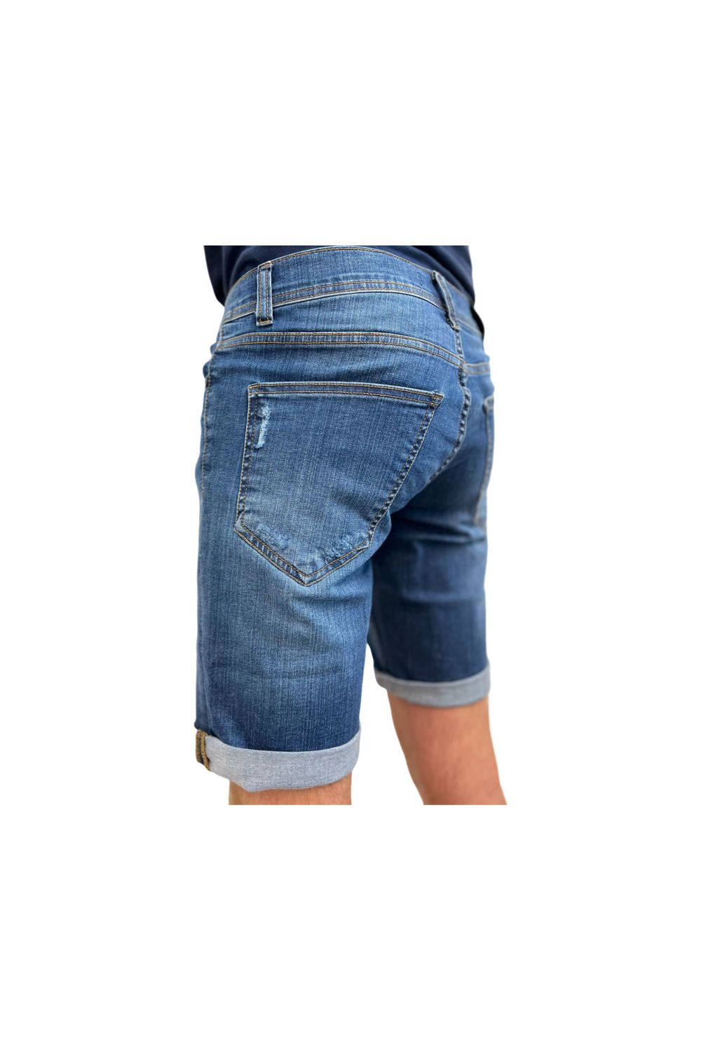 Maik Mid Blue Damaged Denim Short